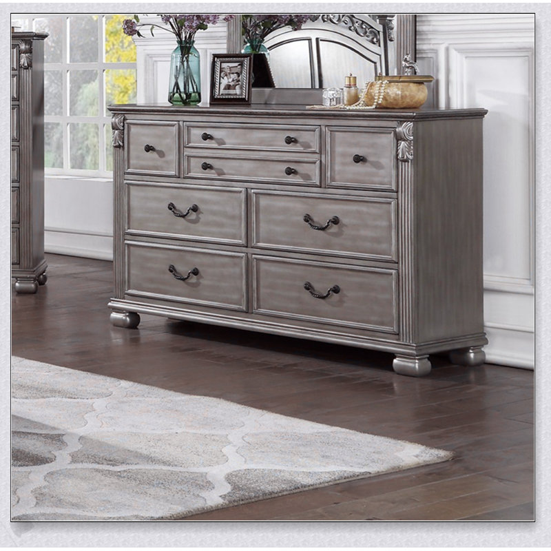 Ensemble de commode et miroir en bois argent antique avec un design élégant et un grand rangement pour les chambres traditionnelles