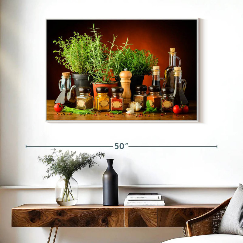 Cuisiner avec des épices et des herbes, Cadre flottant blanc, 40 po x 27 po