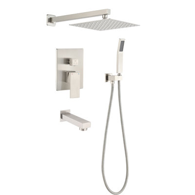 Bathroom Shower System With Brushed Nickel - 10" Rain Head, Handheld Shower, Self Feature, Material Head Package 10 Inch Air Mixing, Corrosion Resistance