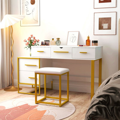 Ensemble de coiffeuse avec miroir, commode avec table de chevet et 4 tiroirs