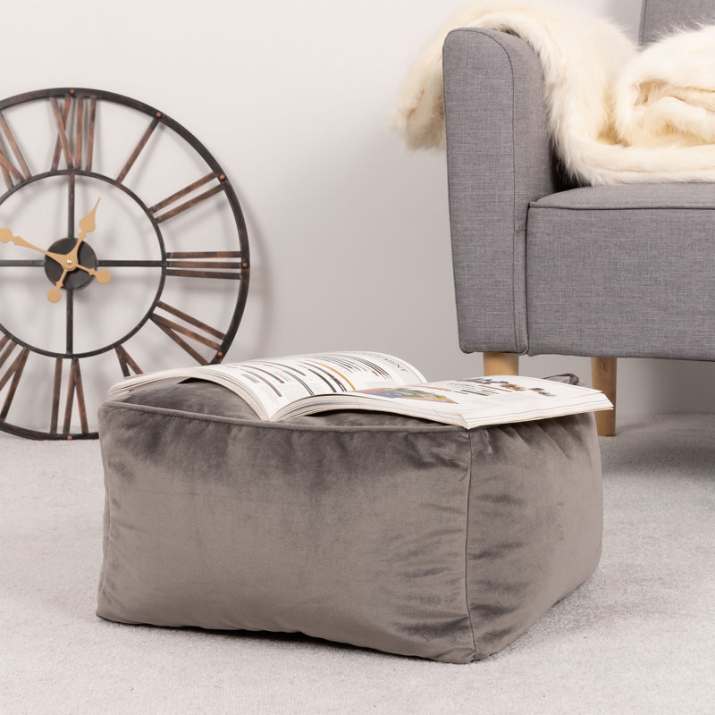 Bean Bag Bazaar Kingston Velvet Bean Bag and Square Footstool, Charcoal Grey