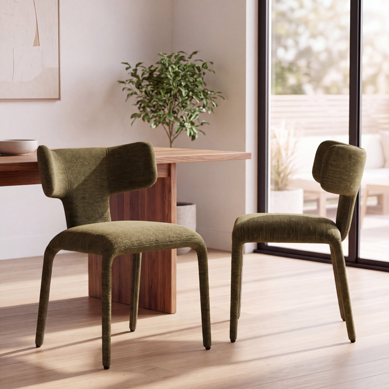 Upholstered Dining Chair with Metal Legs, Green
