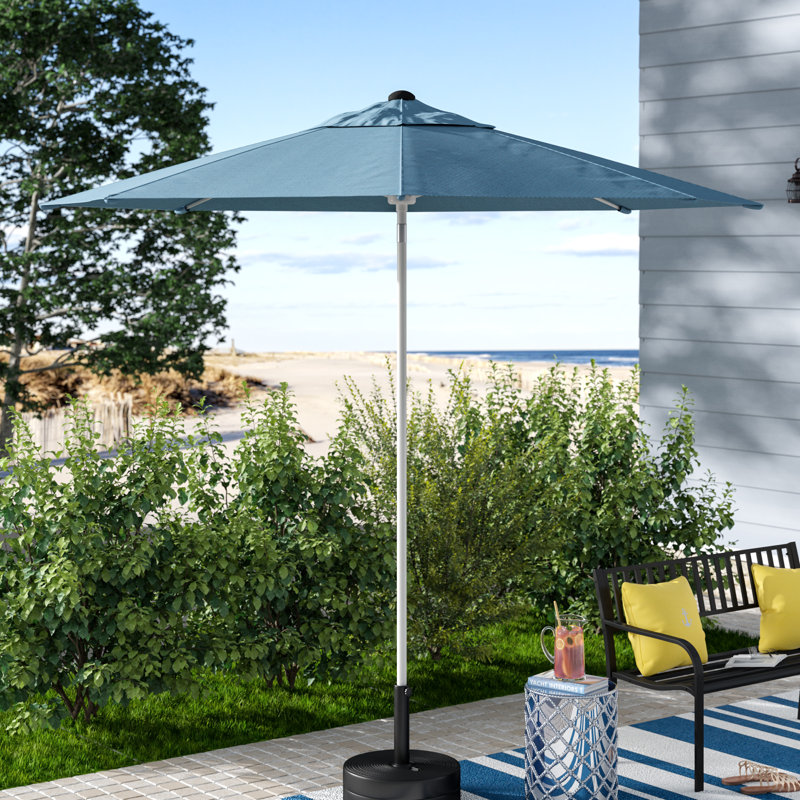 Parasol de marché Sunbrella 9 'Jericho, Toile Sunbrella bleu saphir, Sable blanc