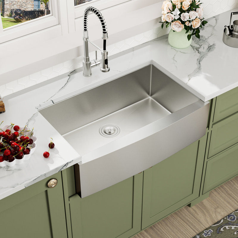 Farmhouse Apron Front Kitchen Sink Stainless Steel Single Bowl Kitchen Sink with Roll-up Drying Rack and Basket strainer