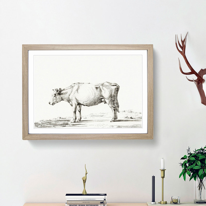 The Portrait of a Cow by Jean Bernard - Picture Frame Drawing Print, 36cm H x 48cm W x 2cm D, Oak Framed