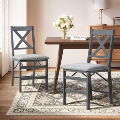 Padded Stackable Folding Dining Chairs with Solid Wood Frame