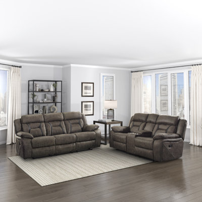 Driscoll Traditional 2-Piece Living Room Set with Polished Microfiber Upholstery, Manual Tab Pull Reclining & Foam over Pocket Coils Comfort by Red Barrel Studio
