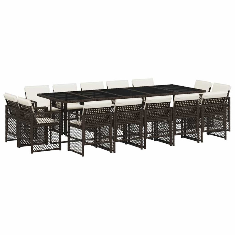 Patio Dining Set Table,, 15 Pieces: Table, 14 Chairs, Cream White, Brown