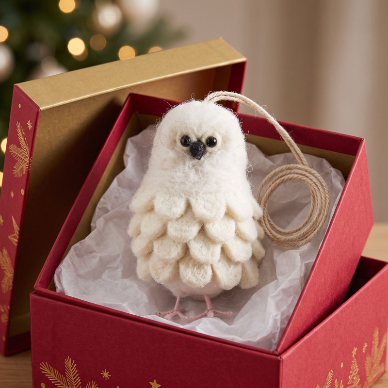 Ornement de Noël en forme de hibou des neiges en feutre fait à la main