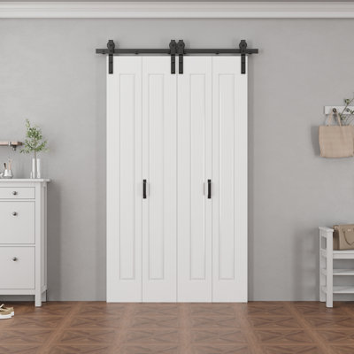 Closet Bi-fold Barn Door Double 1-Panelled Hollow Core & Manufactured Wood Bi-Fold Barn Door 48" x 84" with Hardware Kit Included, Pre-Assembled Door Panels(Perfect for Closet Room,Pantry Room,Laundry Room,Bathroom and Other Small Rooms)