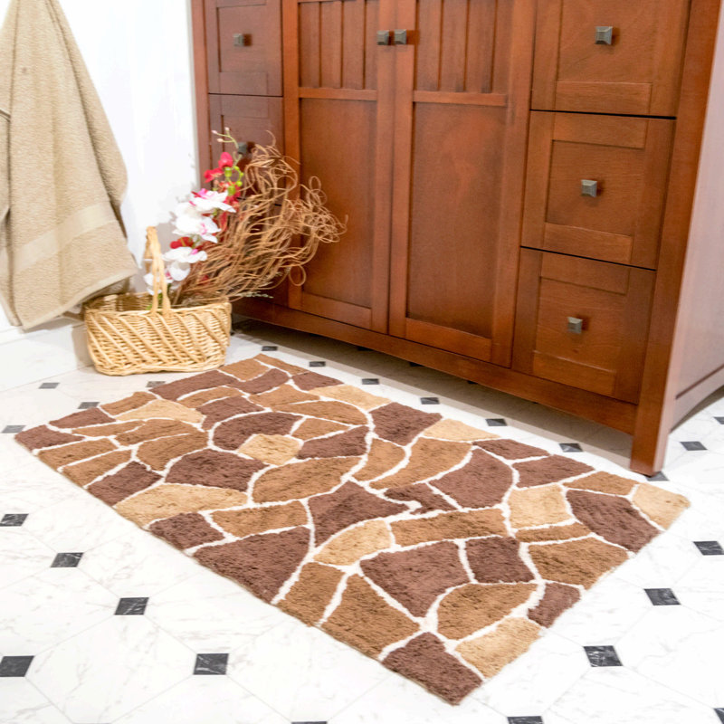 Baring Cotton Blend Non-Slip Bath Rug, Brown