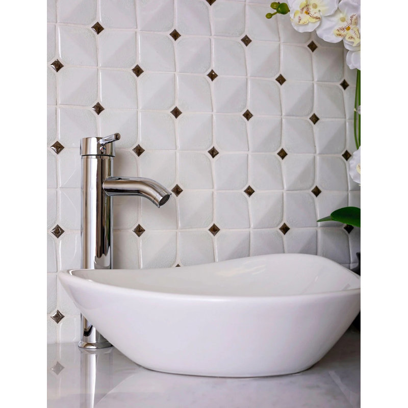 12" X 12" Straight Edge Ceramic Mosaic Sheet Floor Tile, White