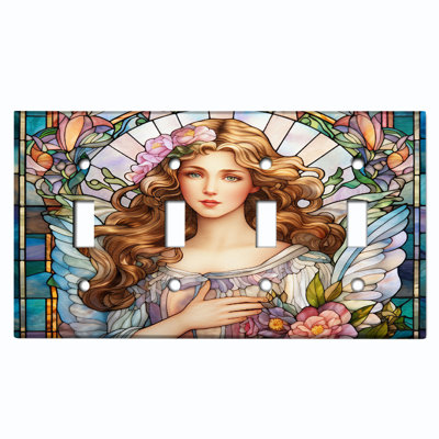 Metal Light Switch Plate Outlet Cover (Christmas Beautiful Angel Pastel - Quadruple Toggle)