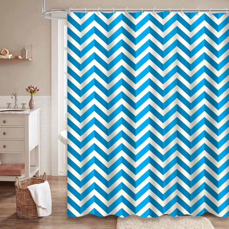 Rideau de douche sans couture blanc abstrait bleu clair avec 12 crochets, 72" L x 84" W