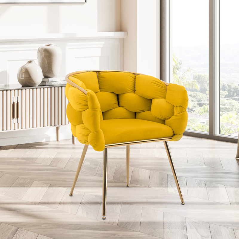 Hummera Upholstered Accent Chair, Yellow Velvet, 1