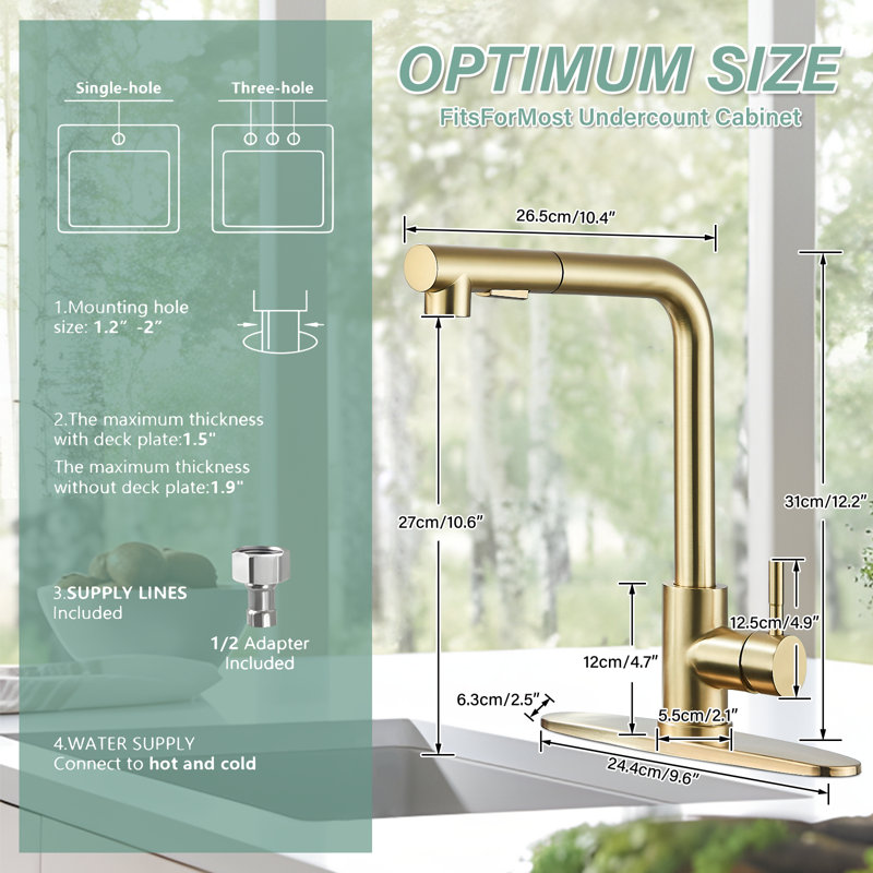 AlenArtWater Pull Out Kitchen Faucet, Brushed Gold