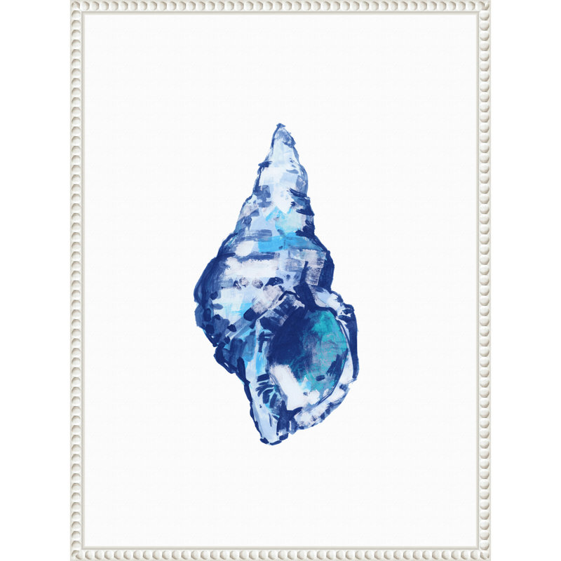 «Blue Seashell On White Fond No. 2» par Cartissi, reproduction d'art sur toile encadrée
