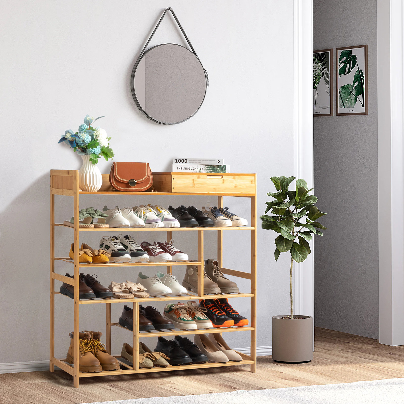 Ebern Designs 20 Pair Solid Wood Shoe Rack