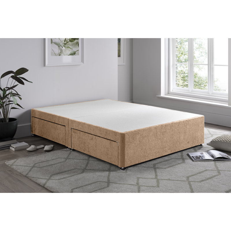 Chenille Divan Bed Base, Mink, Single (3'), No Storage