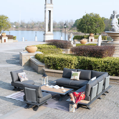 Lois Teak 7 - Person Patio Conversation Sets with Cushions