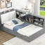 Lit plateforme simple en bois avec rangement: tête de lit, tablettes, 2 tiroirs, style gris pratique