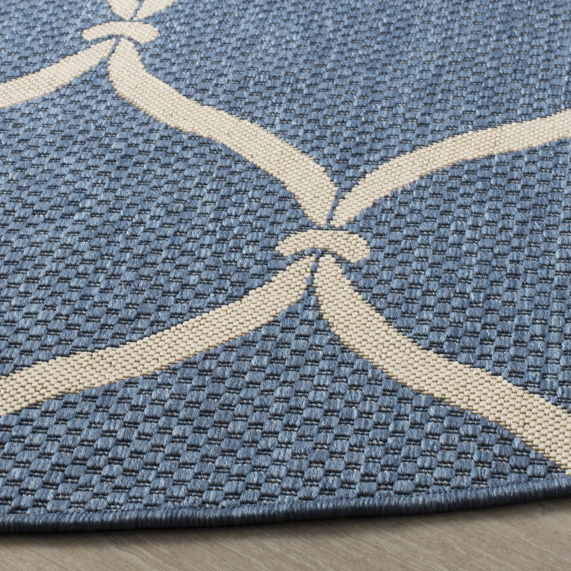 Tapis intérieur / extérieur bleu / beige Kusilvak Palmetto, Rond 6 pi 7 po