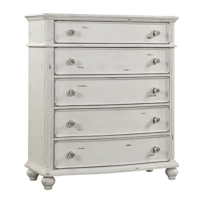 Commode 5 tiroirs en blanc antique l 41,6 po Christal