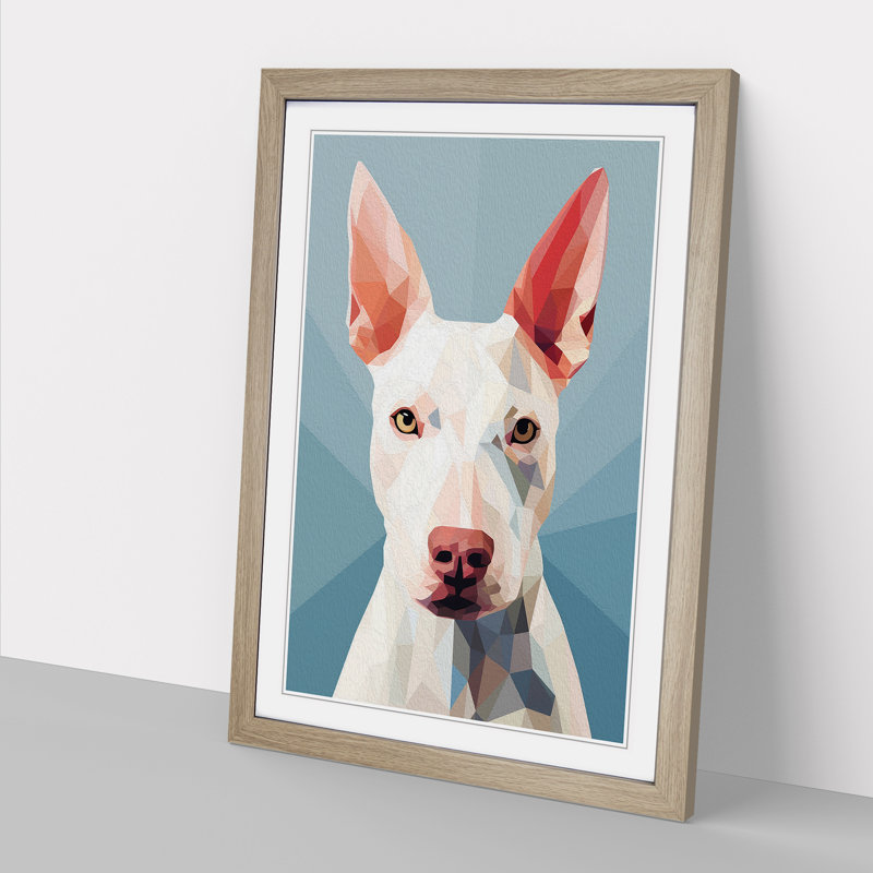 English Bull Terrier Minimalism - Single Picture Frame Print on Wood, 34cm H x 25cm W x 2cm D, Oak
