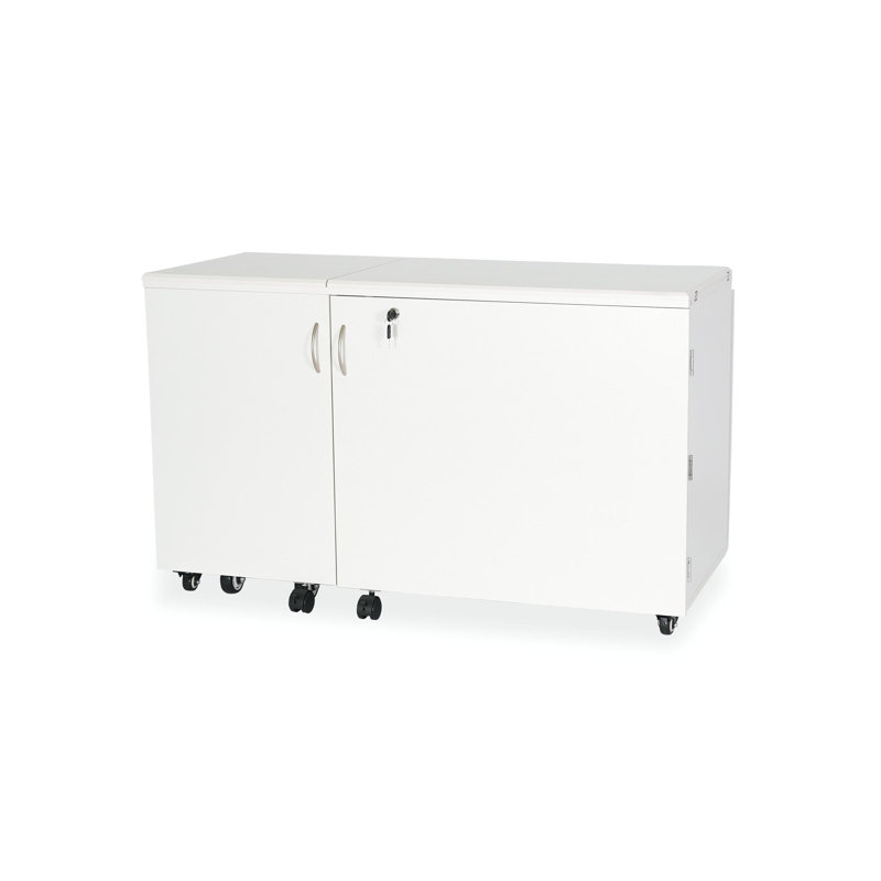 White Ash Hydraulic Lift Sewing Cabinet with Rolling Caddy