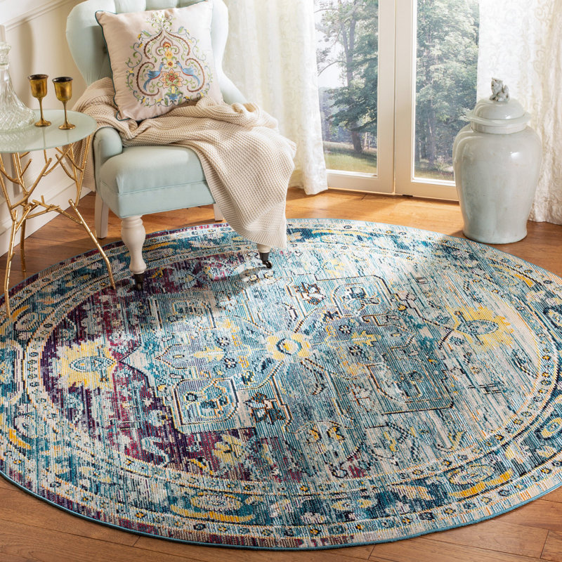 Tapis bleu sarcelle / mauve Lavine, Rond 5 pi
