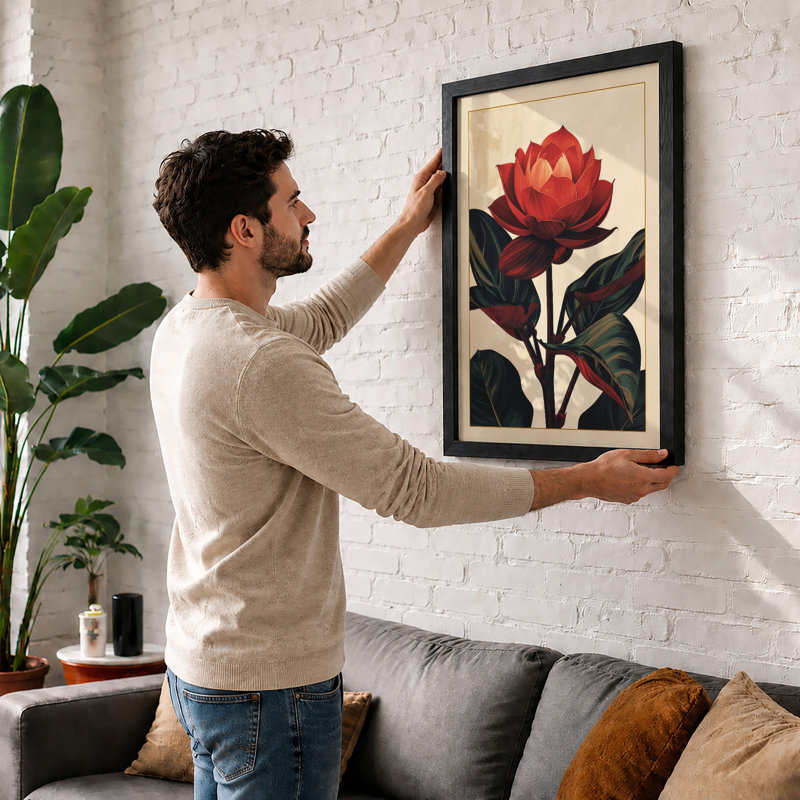 Lotus in Bloom Botanical - Framed Print, A3 - 42.0 x 29.7 cm, White