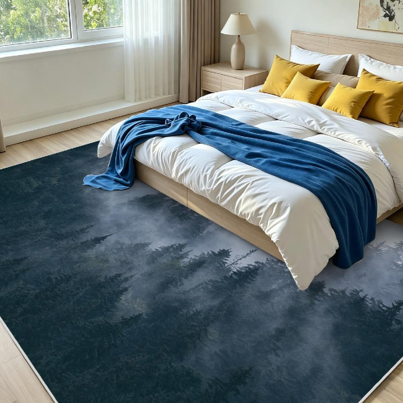 Green Landscape Fir Forest Hipster Vintage Pine Tree Fog Fantasy Beautiful Machine Washable Indoor Area Rug