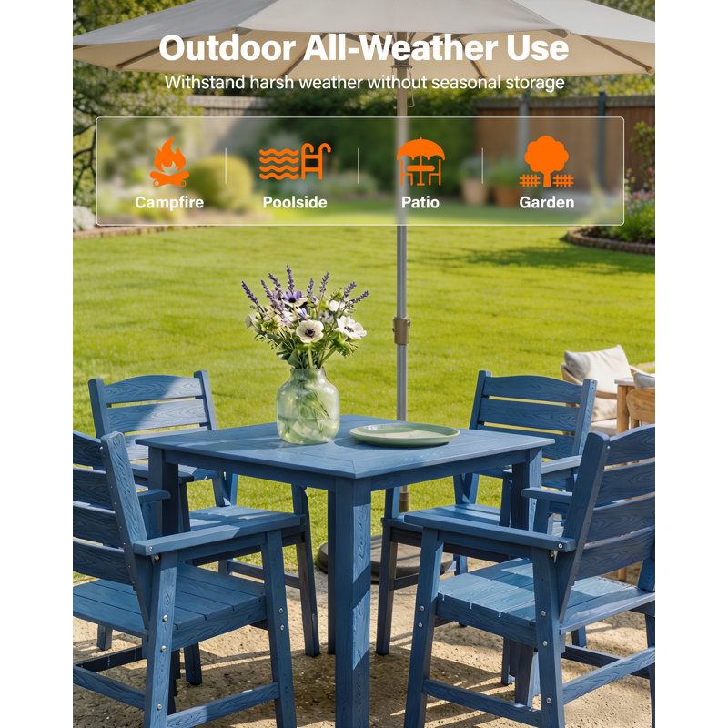 Patio Table Square All-Weather HIPS Patio Dining Table Outdoor Dining Table for Backyard Garden Deck Poolside, Navy, Navy