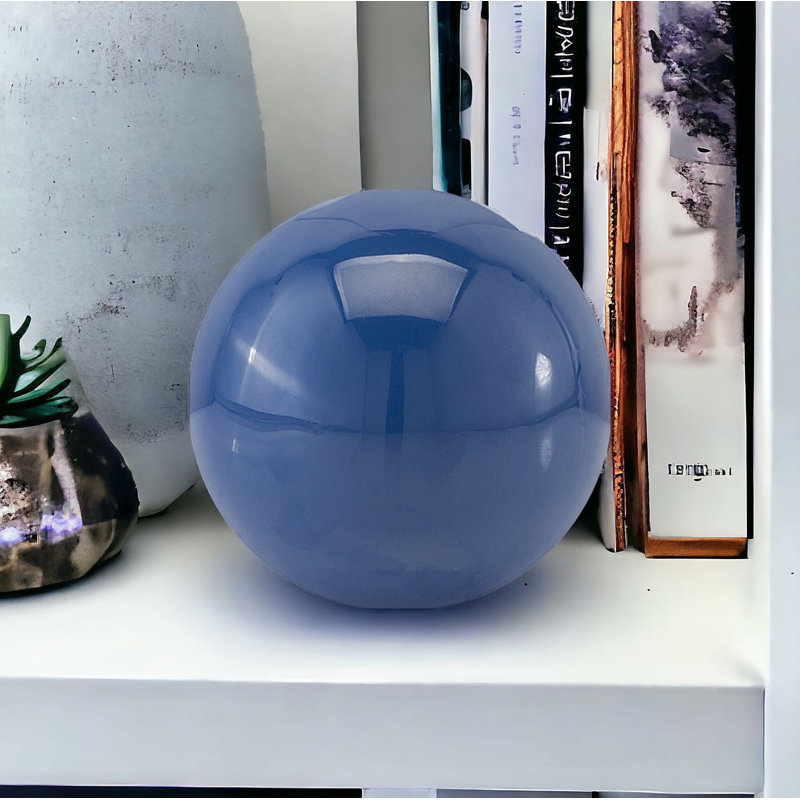 Genivra 3" White Aluminum Decorative Orb Tabletop Sculpture, Blue