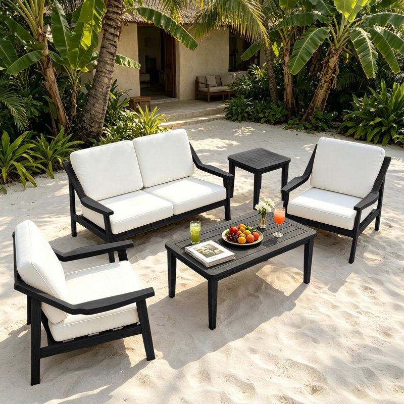 Ensemble de conversation d'extérieur 5 pièces Marlo, parfait pour recevoir avec les tables incluses, Beige, Noir