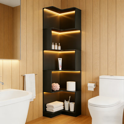 Étagère de rangement de salle de bain à 5 niveaux avec 16 lumières DEL de couleur et 4 modes dynamiques, support pour tablette en L