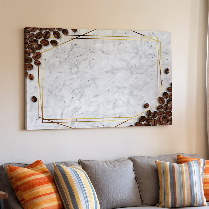 Toile, conception à thème café minimaliste avec fond d'art texturé en marbre blanc texturé avec des taches subtiles créant une toile d'art épurée