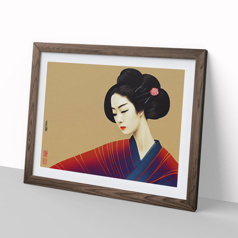 Victorious Geisha - Framed Print, 46cm H x 64cm W x 2cm D, Walnut