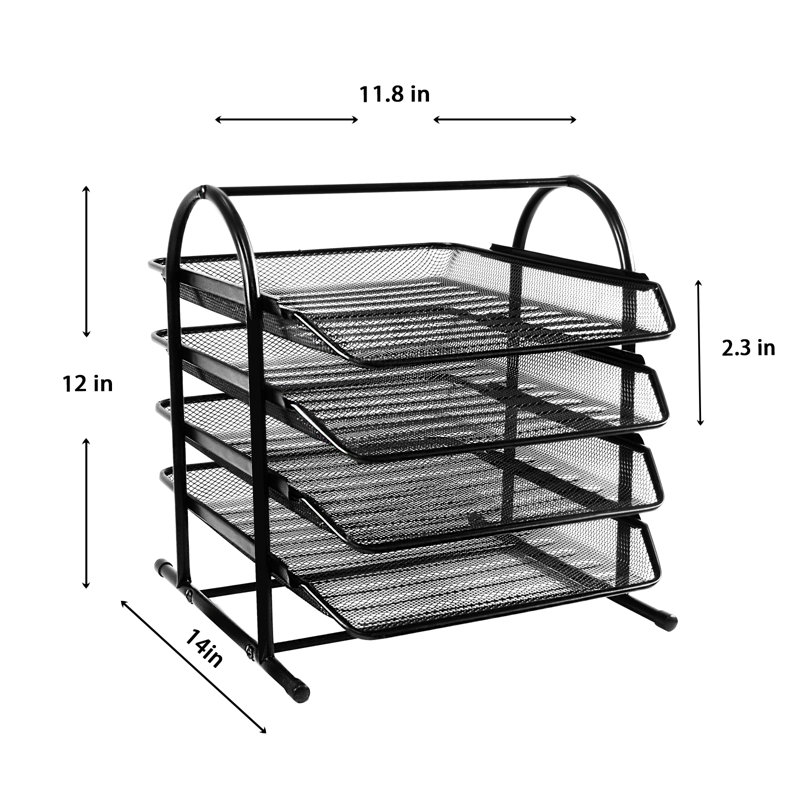4 Tier Metal Mesh File Organizer, Sliding Tray Desktop Document Holder
