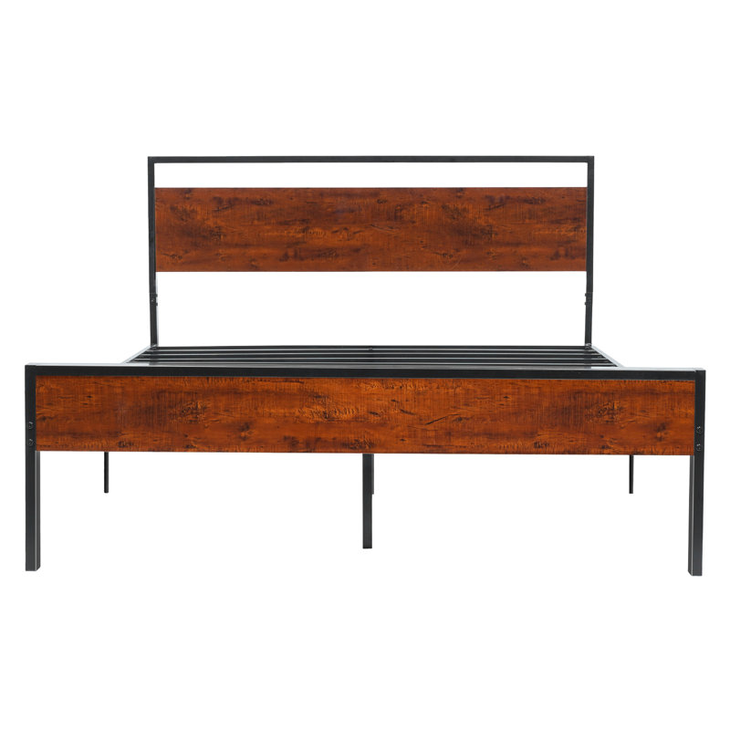 King Size, Metal Bed Frame, Headboard, Under Storage Compartment, Strong, Noise-Reducing, Vintage Brown, Black Appearance, 1000Lb Weight Limit, Hotel Refurbishment Area, , Noise-, Design, Load