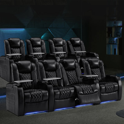 Upholstered Power Reclining Home Theater Seating with Cup Holder