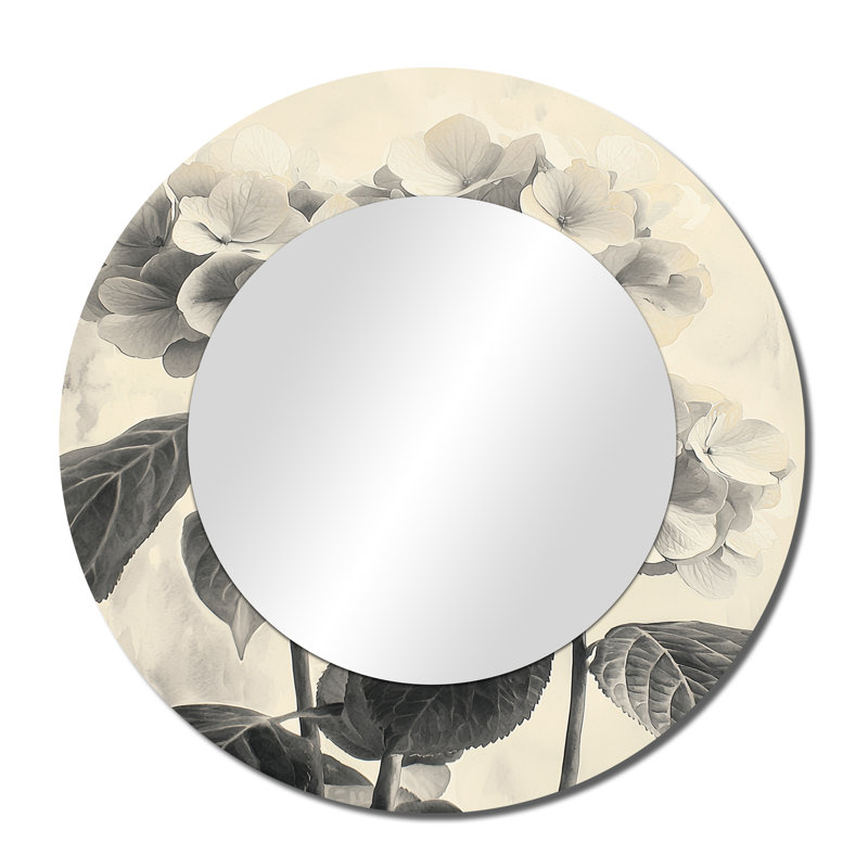 Rétros hydrangées en hiver Highlight I - Art mural miroir floral - imprimé sur métal, 36 po x 36 po