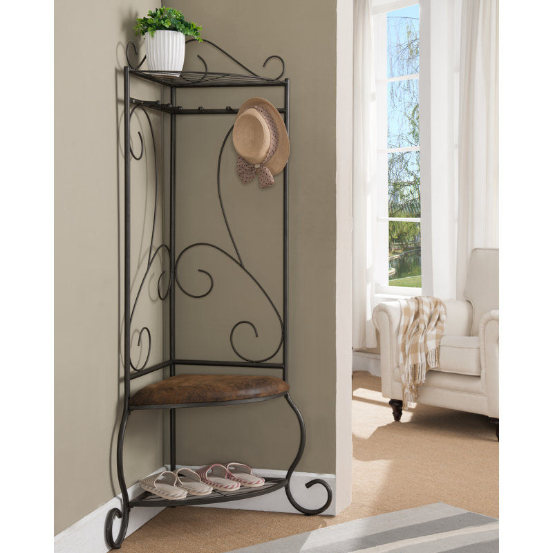 Banc de rangement d'angle pour hall d'entrée avec portemanteau