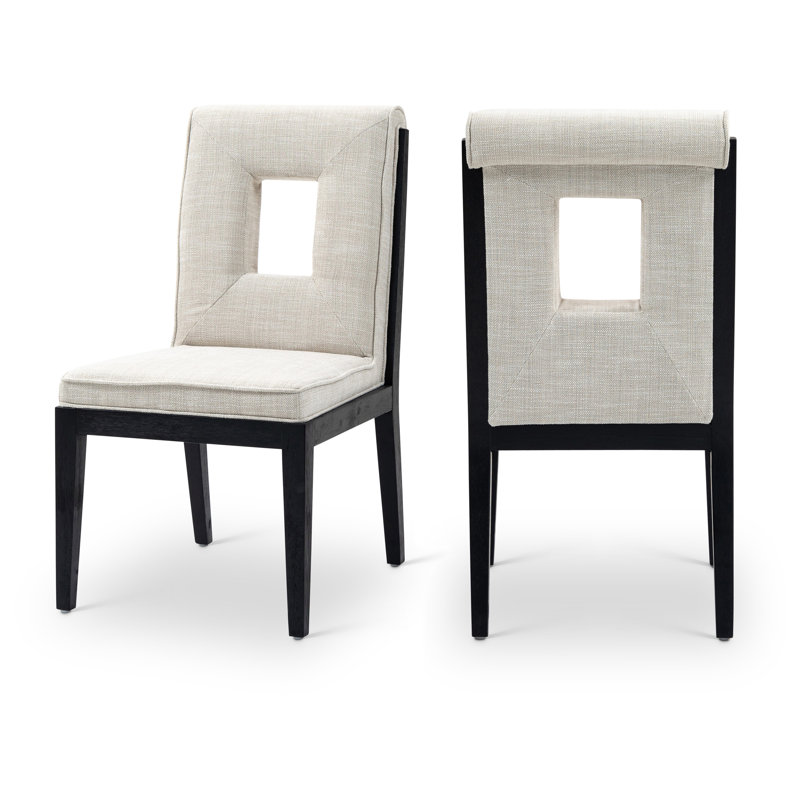 Chaise d'appoint Flore, Tissu crème texturé en lin, Noir