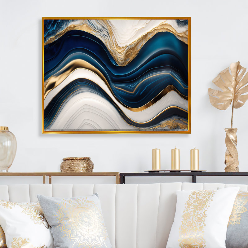 «Abstract Geode Waves Blue III», reproduction sur toile, L 20 po x H 12 po, Toile avec cadre flottant or