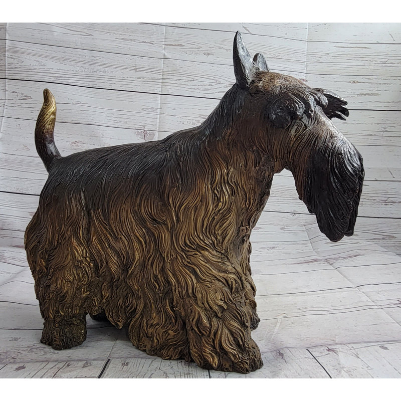 Figurine de sculpture en bronze de chien terrier écossais bronze fait à la main 16 po x 20 po