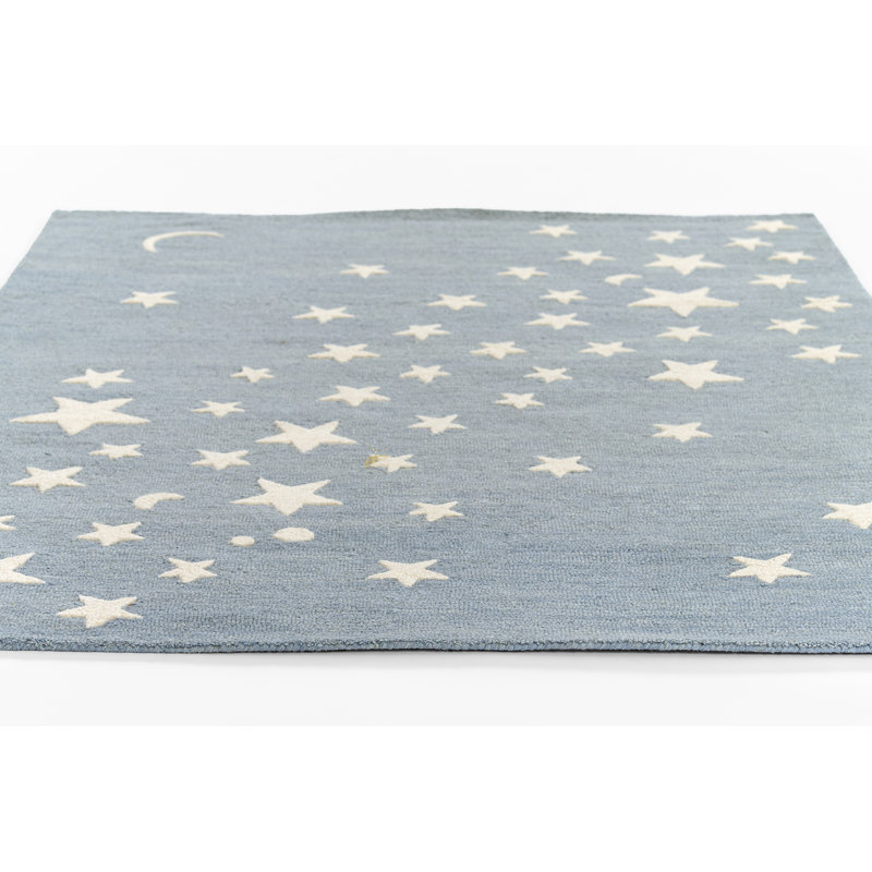Tapis bleu lune et étoile en laine touffeté à la main Lola 8 pi 10 po x 11 pi 10 po, Rectangle 8 pi 10 po x 11 pi 10 po