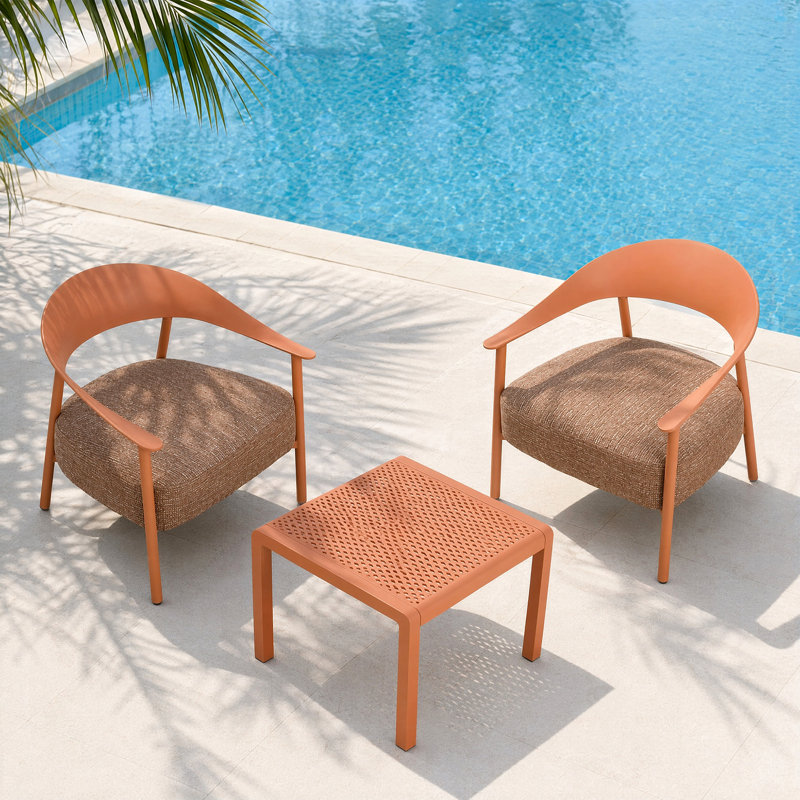 Ensemble de chaises d'appoint 3 pièces avec table basse Summer Modern, Apricot Brown