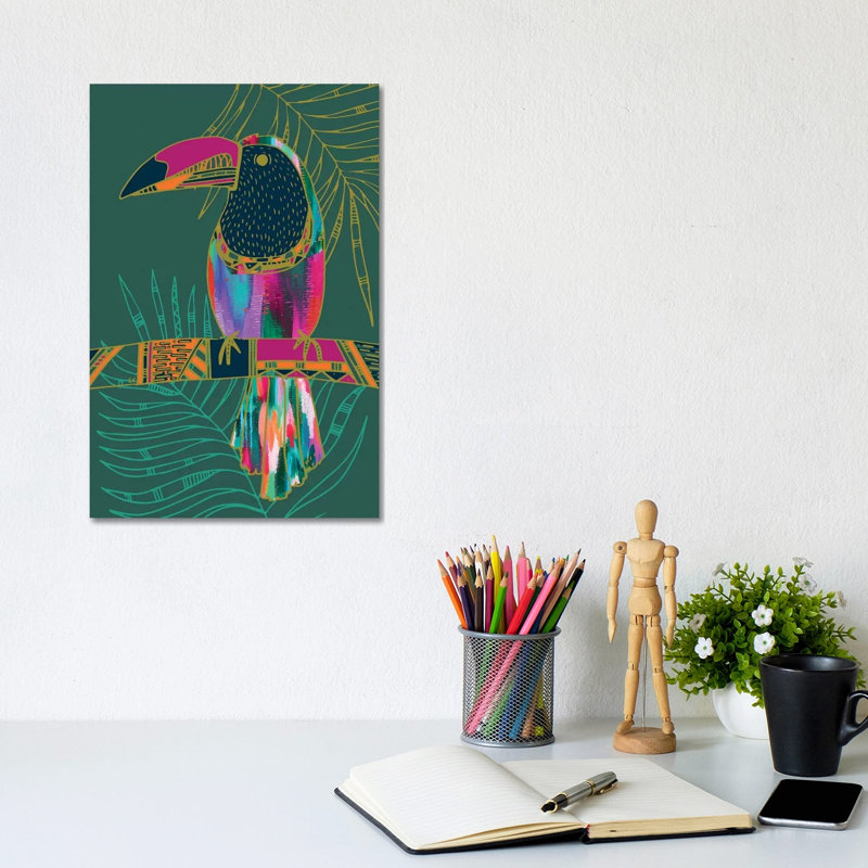 Impression d’art graphique, "Toucan" par EttaVee, Pas de tapis, Toile tendue, H 12 po x l 8 po x P 0,75 po