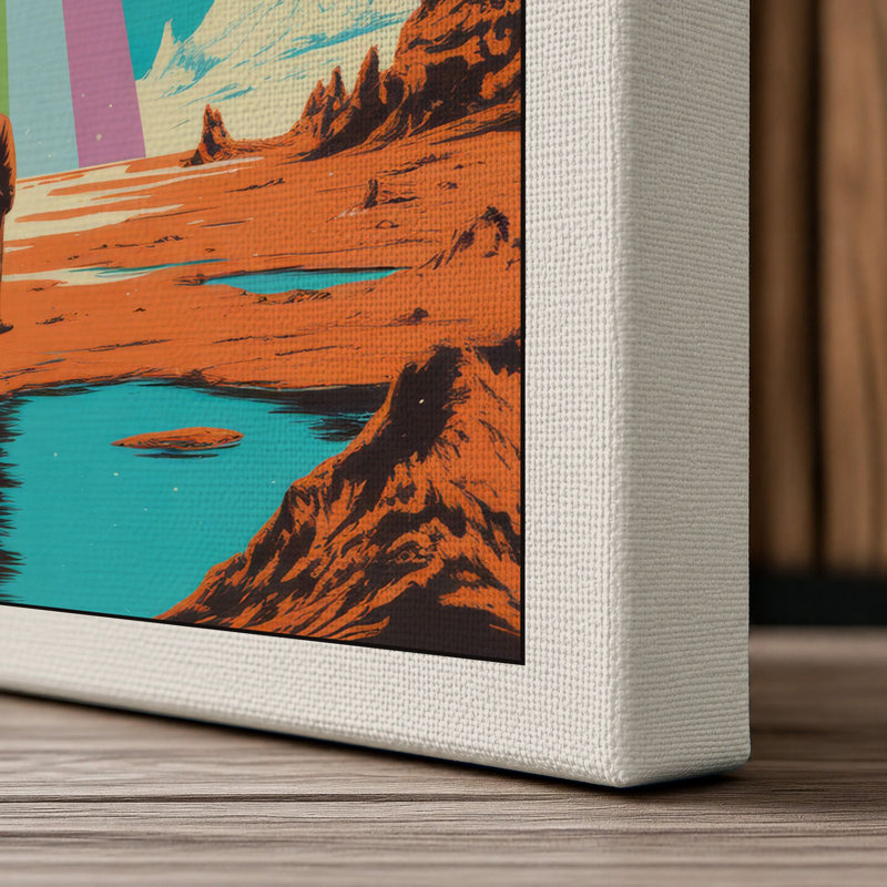 Figure Under Cosmic Light Retro - Wrapped Canvas, 30x20 - 76.2 x 50.8 cm, Cream Border